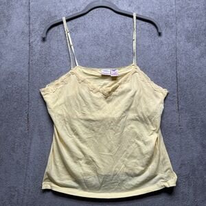 Vtg Y2K Babydoll Tank Top Womens XXL Butter Yellow Strappy Shirt Lace Trim‎
